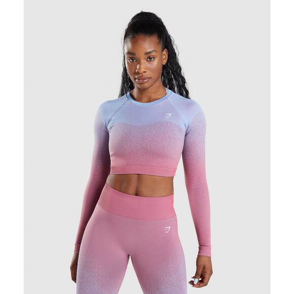 Gymshark Adapt Ombre Seamless Crop Top Pink Blue Size Medium Active Sportswear - Picture 1 of 8